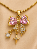 Pink Bow Charm Pendant Necklace