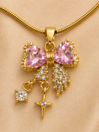 Pink Bow Charm Pendant Necklace