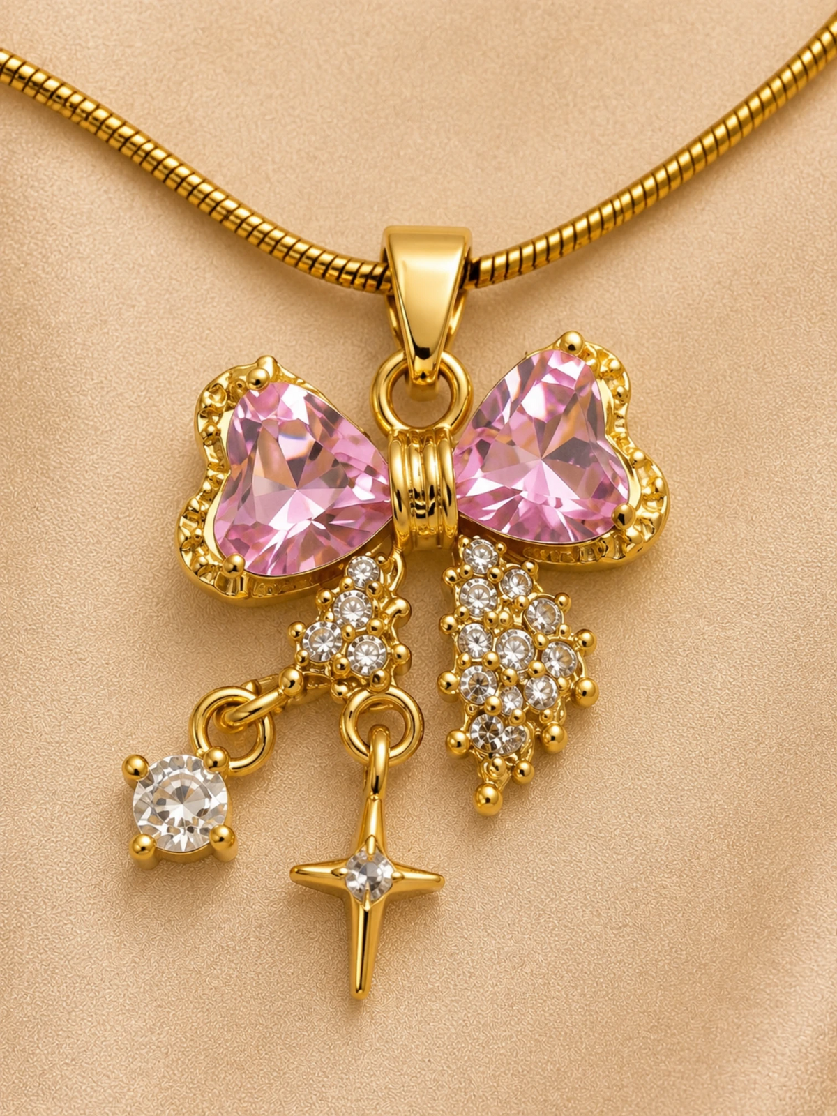 Pink Bow Charm Pendant Necklace