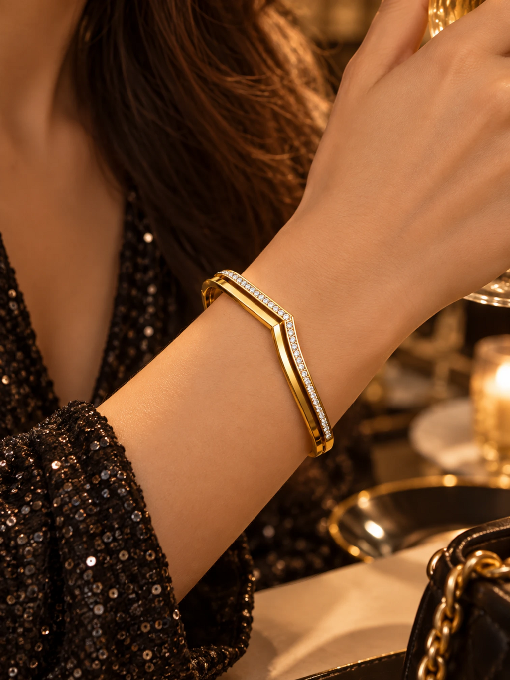 Geometric Sparkle Gold Bracelet - 2.6 & 2.8