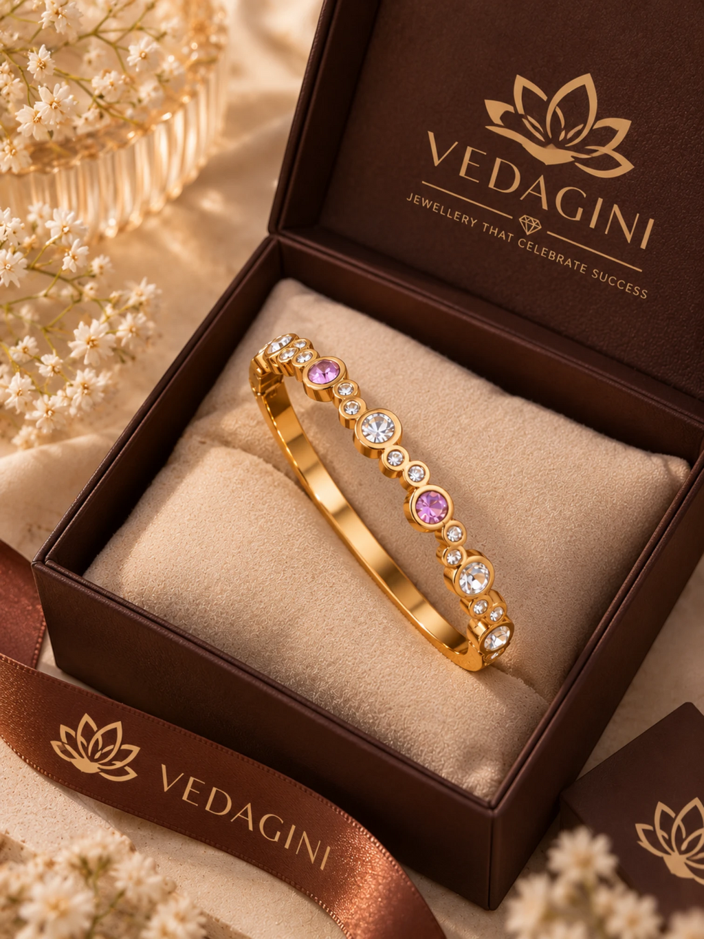 Royal Pink & Crystal Bracelet – 2.6 & 2.8