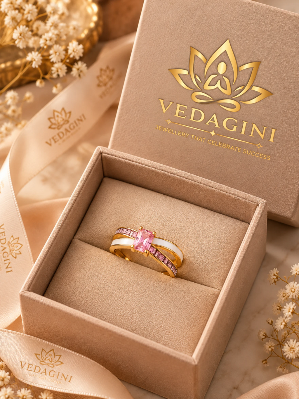 Pink Crystal Dual Band Ring