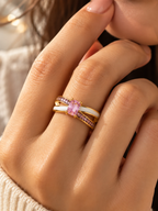 Pink Crystal Dual Band Ring