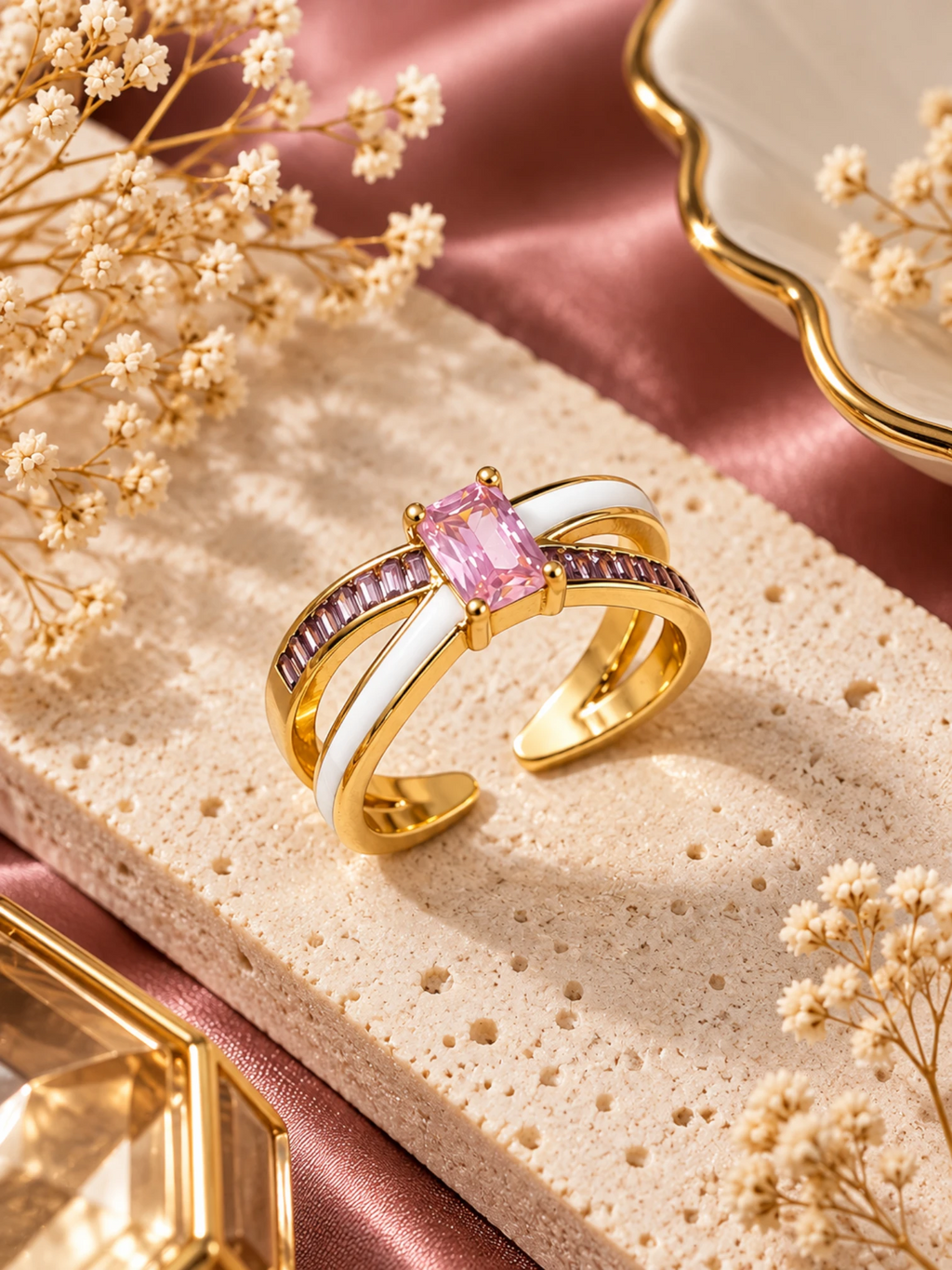 Pink Crystal Dual Band Ring