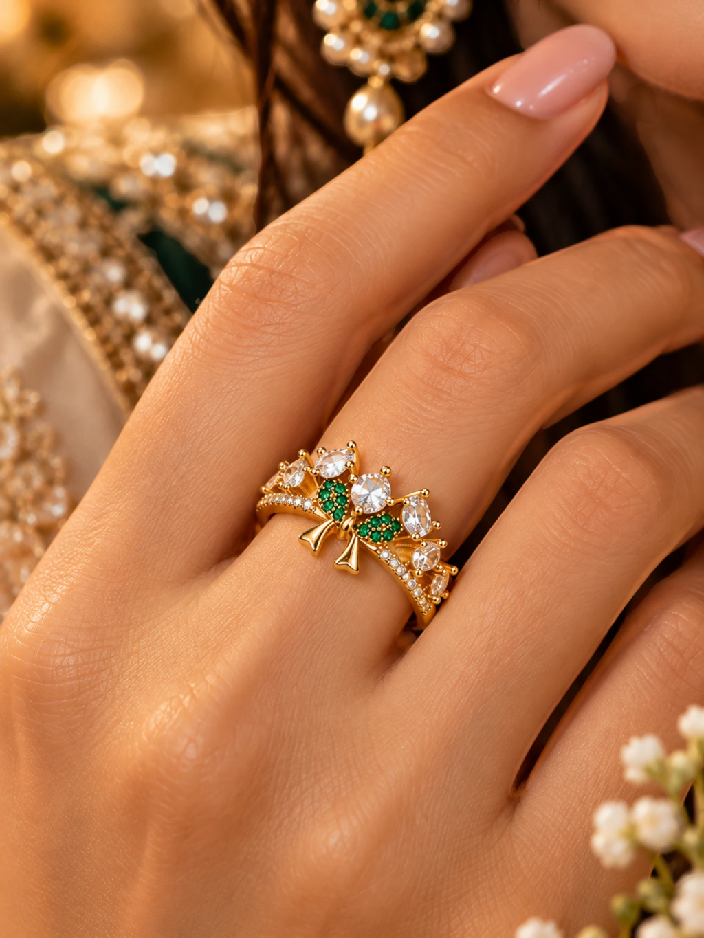 Emerald Bow Crown Ring
