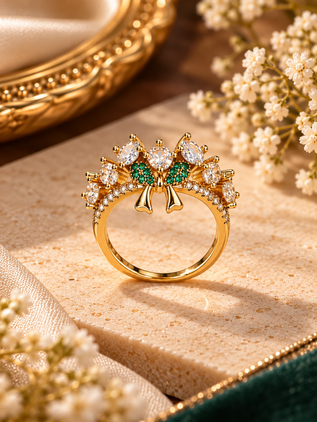 Emerald Bow Crown Ring