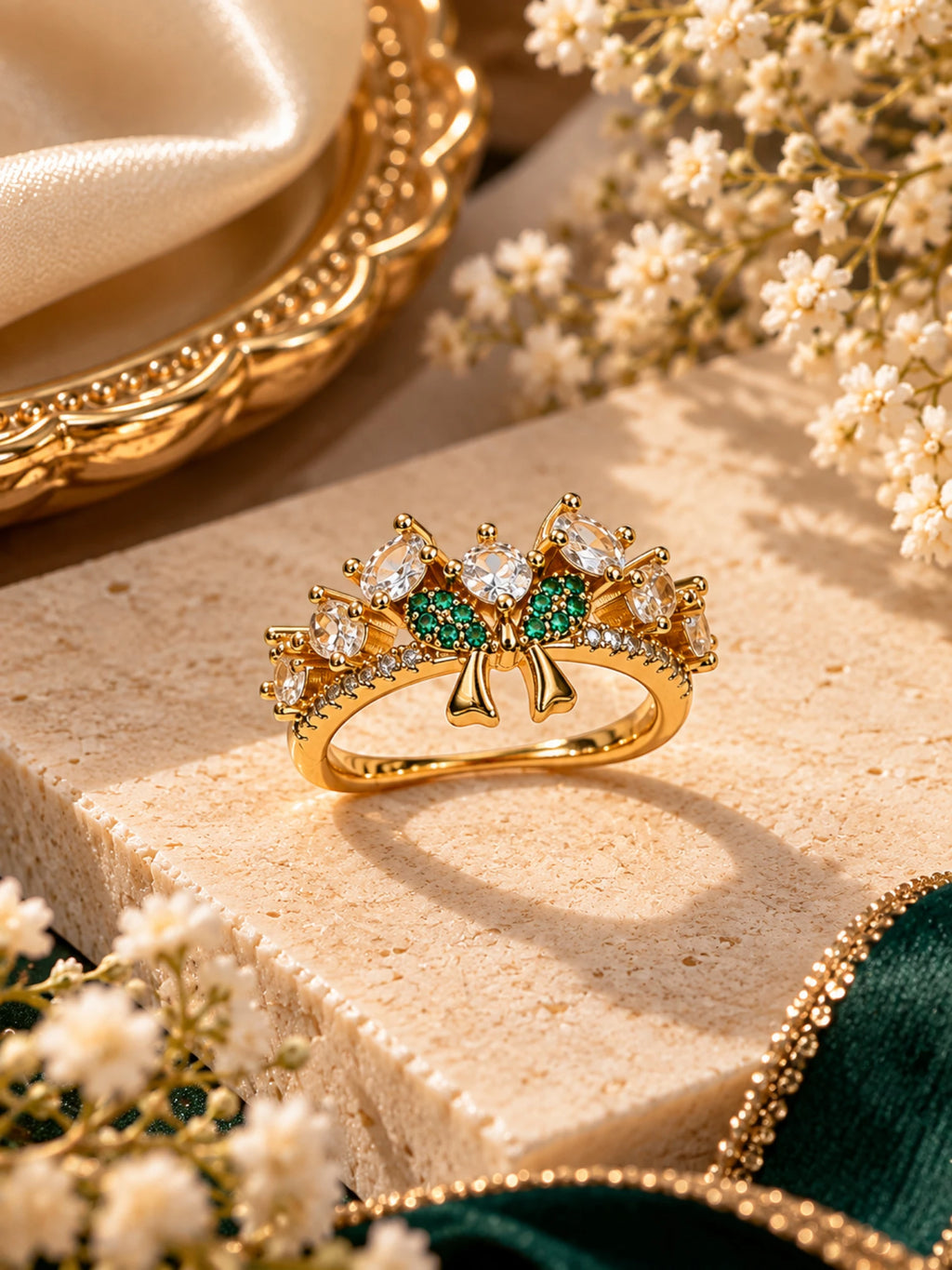 Emerald Bow Crown Ring