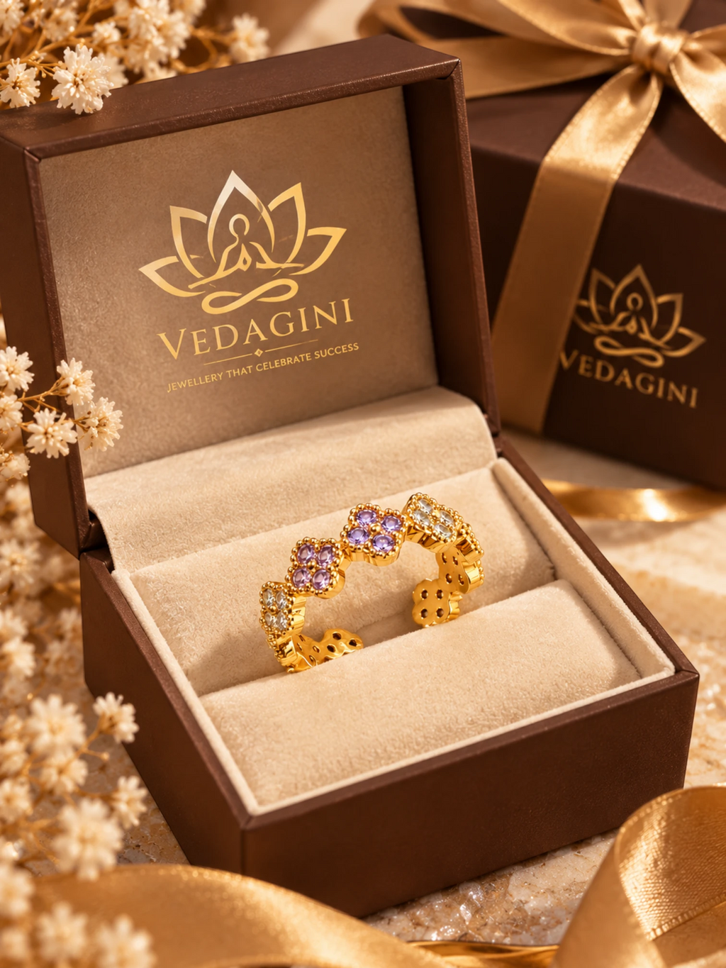 Royal Pink Crystal Flower Ring