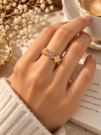 Royal Pink Crystal Flower Ring